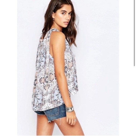 🎃 Free People Darcy Floral Swing High-Low Sleeveless Boho Top Small - Picture 2 of 16